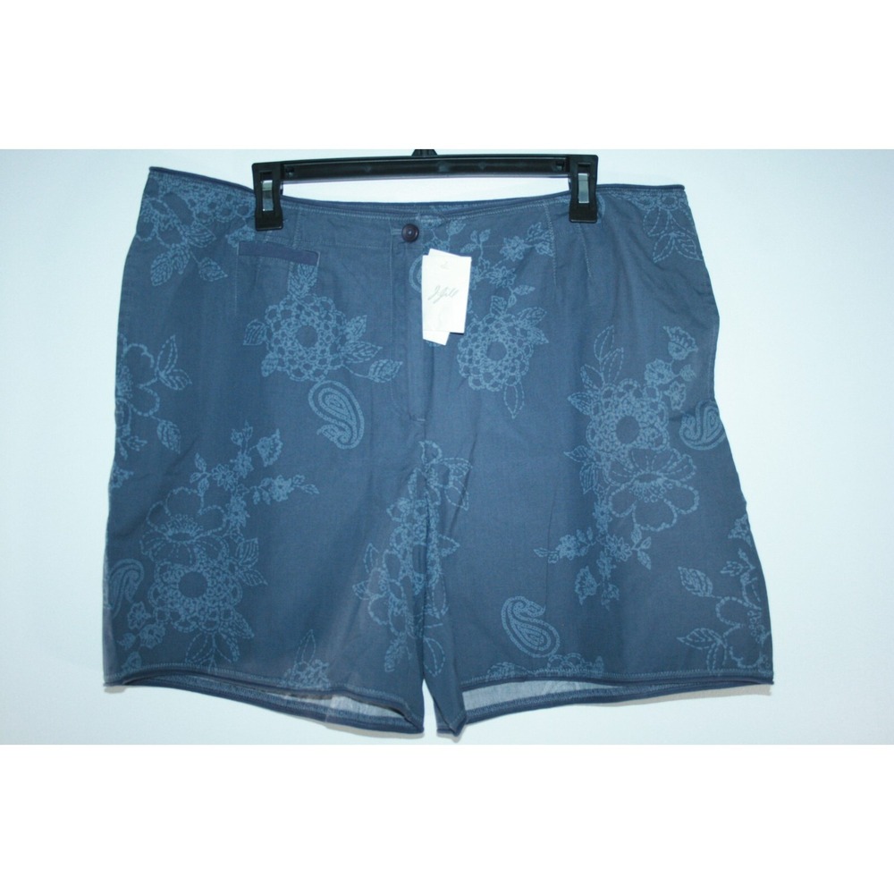 J‎ Jill Blue Shadow Gray Blue Women's Flat Front 100% Cotton Shorts Size 16 NWT